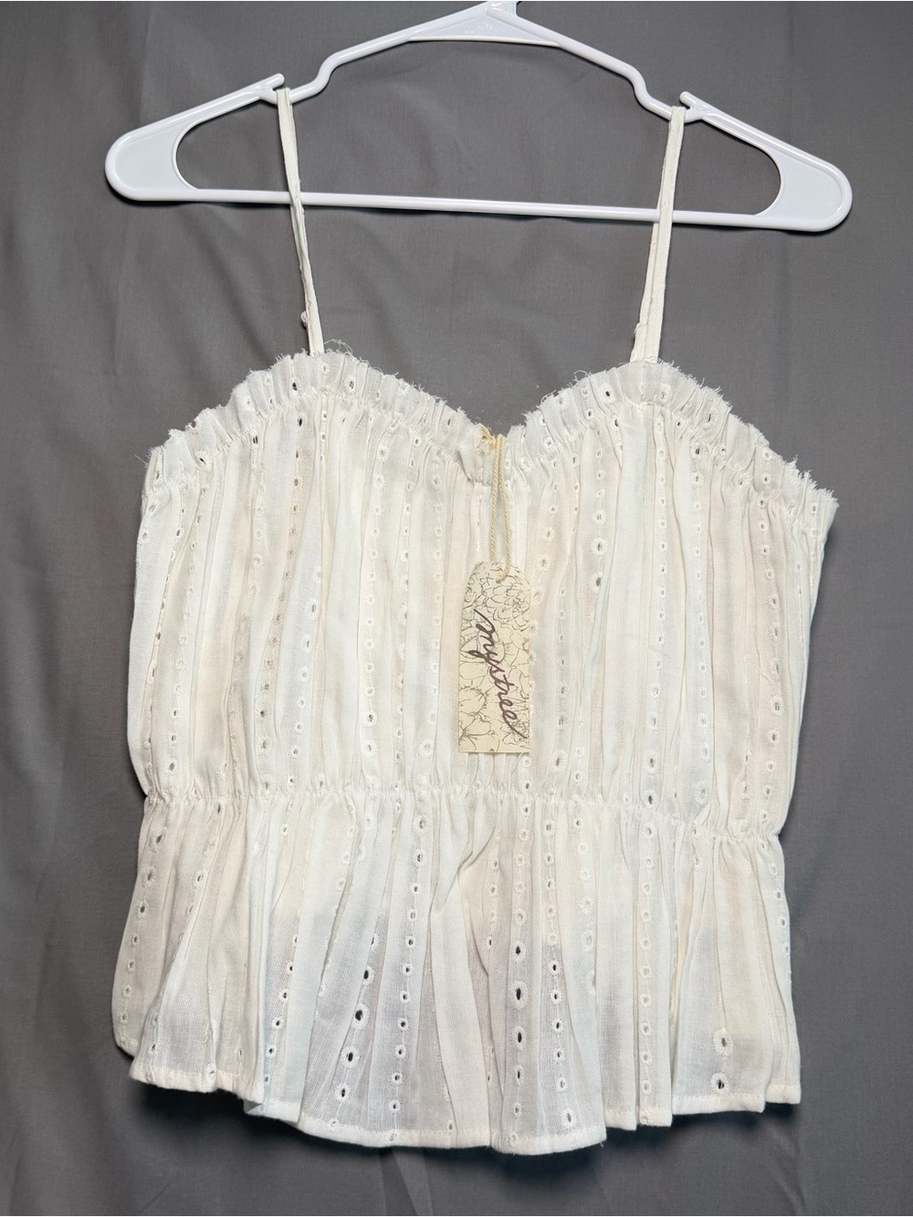 Mystree Ivory Eyelet Ruffled Cami(B0007)
